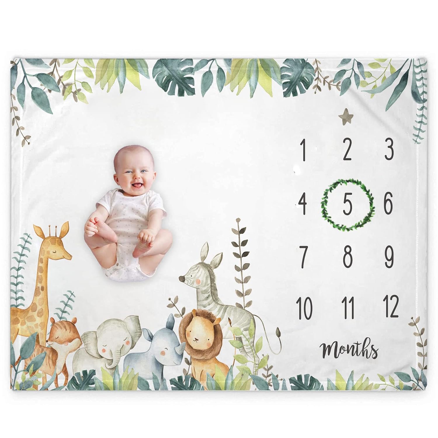 TKM Home Popfavors, Yuzioey Safari Baby Monthly Milestone Blanket, Jungle Animals Baby Month Blanket , Baby Boy Blanket Growt?