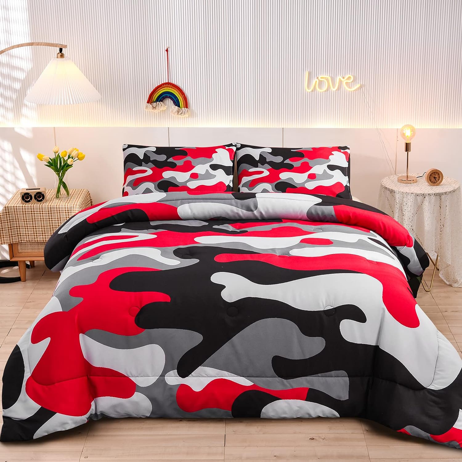 TKM Home Camouflage Bedding Set, Colorful Pattern Style Queen Comforter Set, 3 Pcs One Comforter And Two Pillowcases In One B…