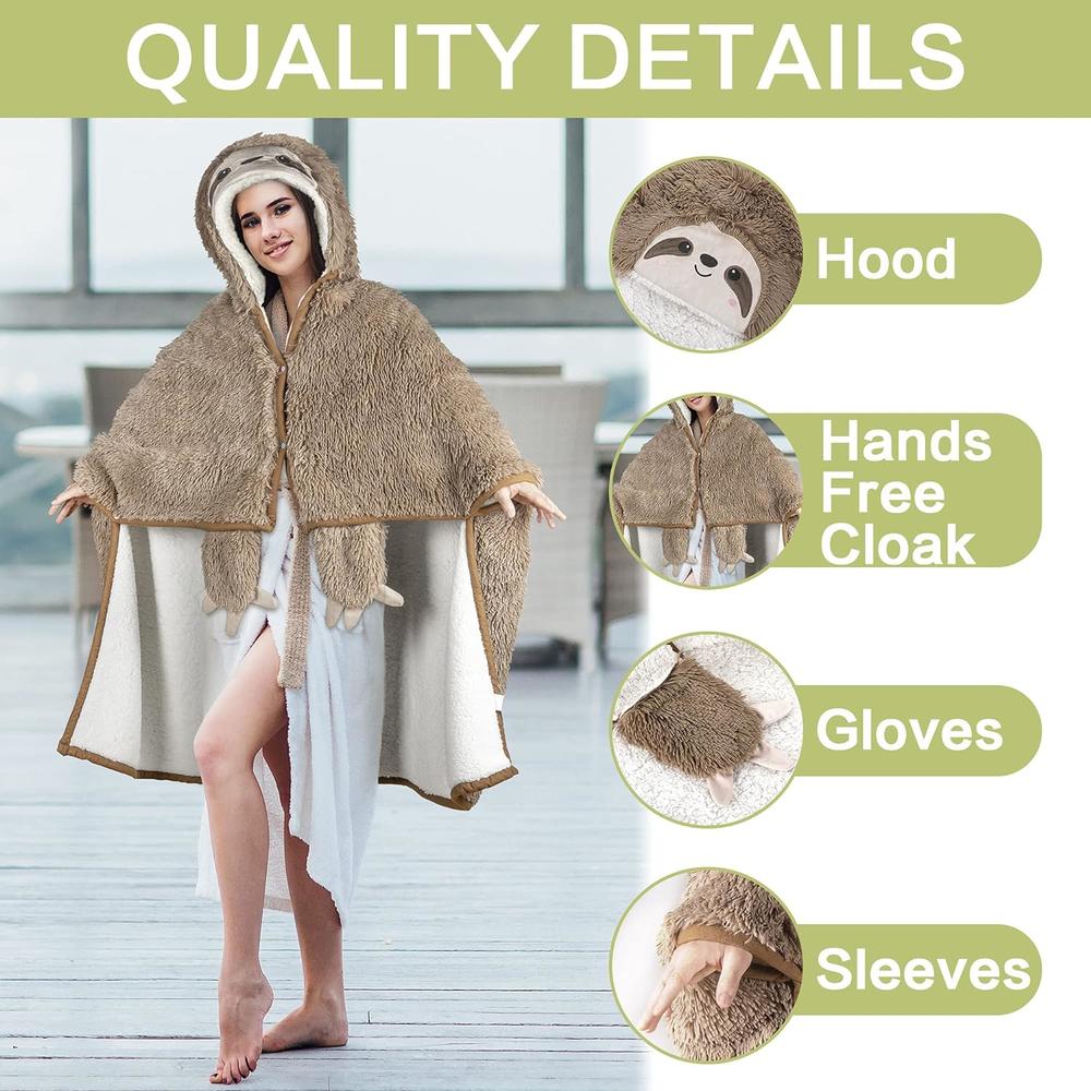 TKM Home Sloth Wearable Hooded Blanket For Adults - Fluffy Super Soft Shaggy Faux Fur, Fuzzy Warm Cozy Plush Furry Fleece & S…