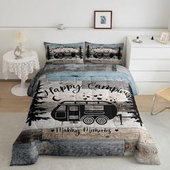 TKM Home Rustic Farmhouse Style Comforter 3 Pieces, Happy Camping Duvet Insert For Boys Kids Teens Camper Bedding,Black Sketc?