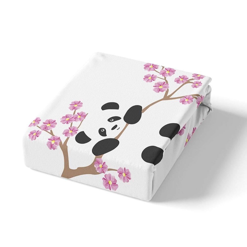 TKM Home Girls Panda Fitted Sheets Full Size Cherry Blossoms Sheet Set 4 Piece Kids Boys Cute Animal Pink Flower Bed Sheets S…