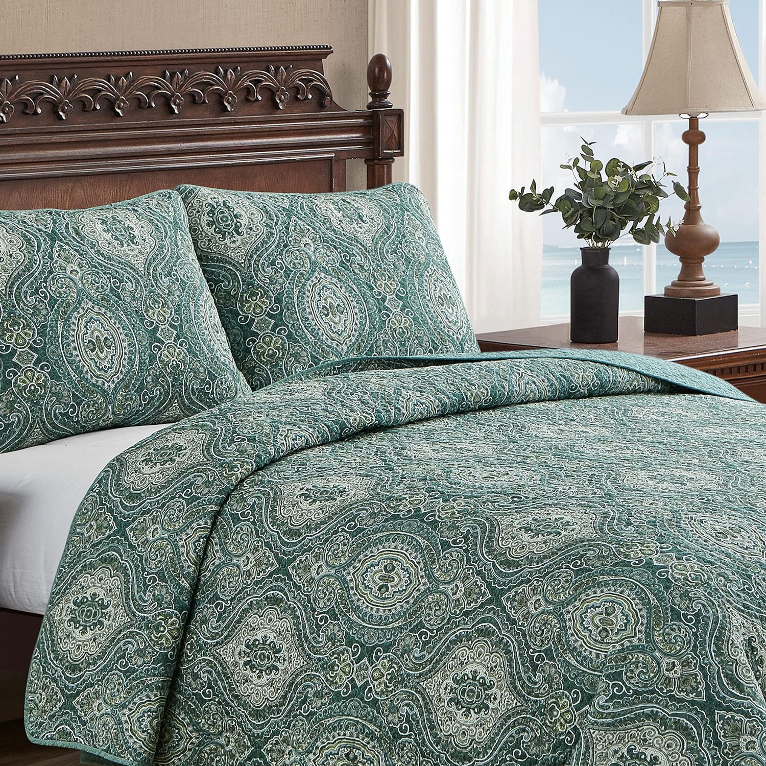TKM Home Home Turtle Cove Collection Quilt Set-100% Cotton, Reversible Bedding With Matching Sham(S), Pre-Washed For Added So…