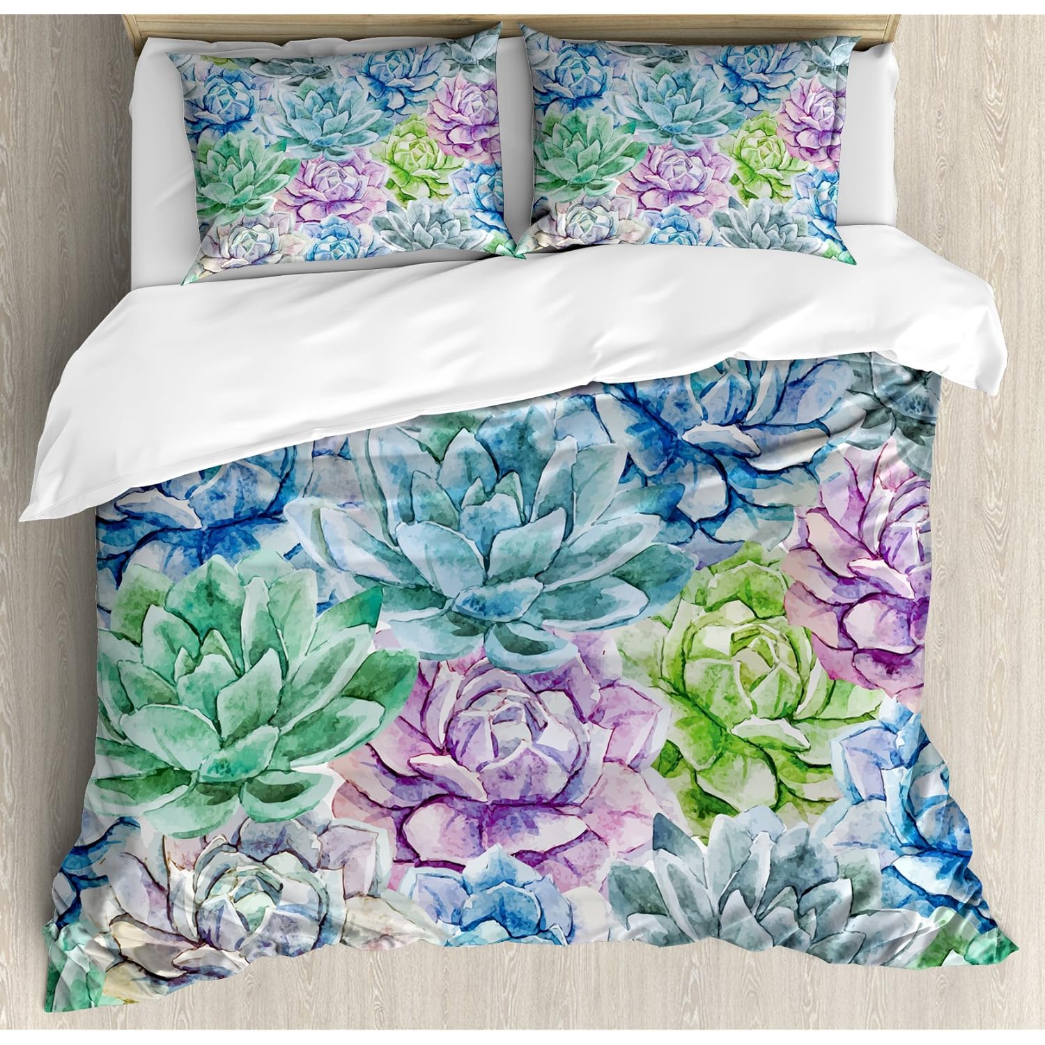 TKM Home Succulent Duvet Cover Set, Flowers In Watercolor Painting Style Colorful Spring Blossoms Gardening Theme, Decorative?