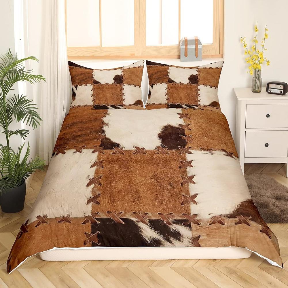 TKM Home Cowhide Bedding Sets Patchwork Cow Fur Print Comforter Cover Farm Animal Duvet Cover Set For Kids Boys Girls Western…