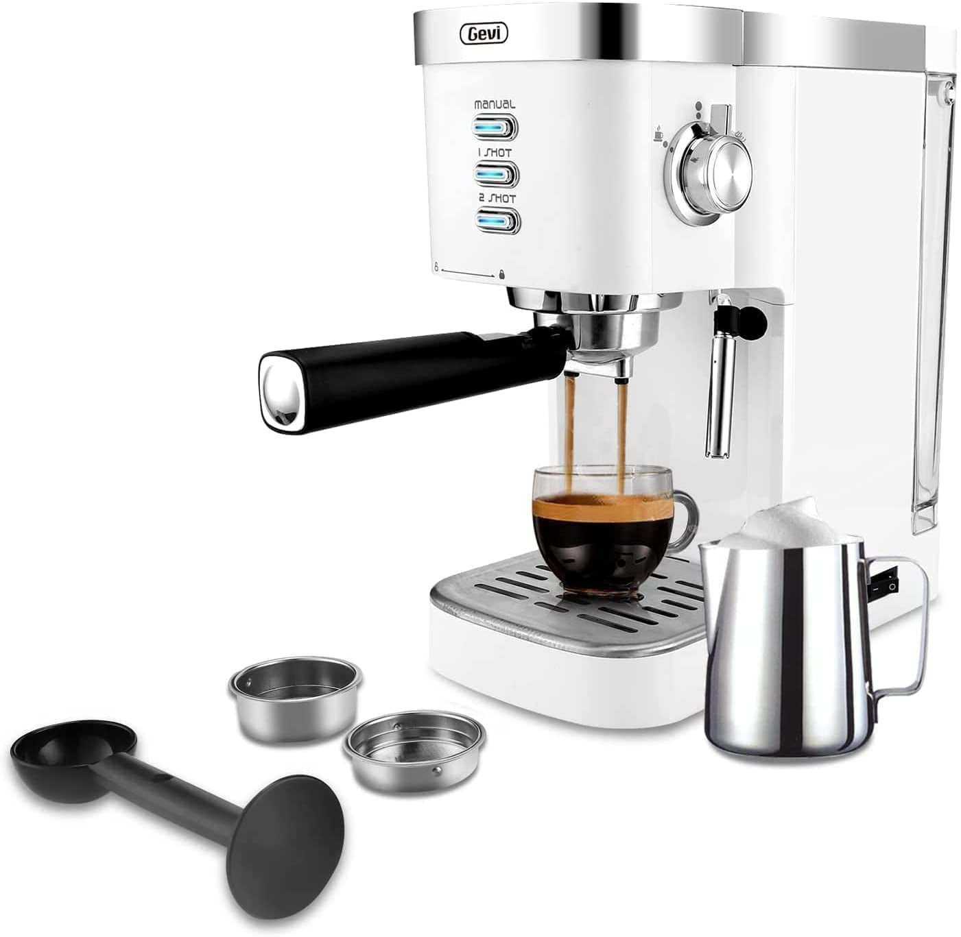 TKM Home White Espresso Machine 20-Bar New Latte Cappuccino Maker With Frother, 1.25 L