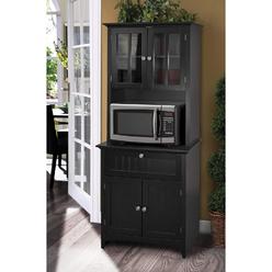 TKM Home Framed Glass Doors And Drawer In Black Kitchen Buffet With Hutch