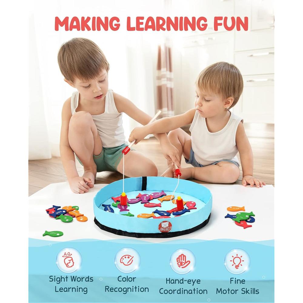 TKM Toys Sight Words Kids Educational Flash Cards And Wooden Magnetic Fishing Game