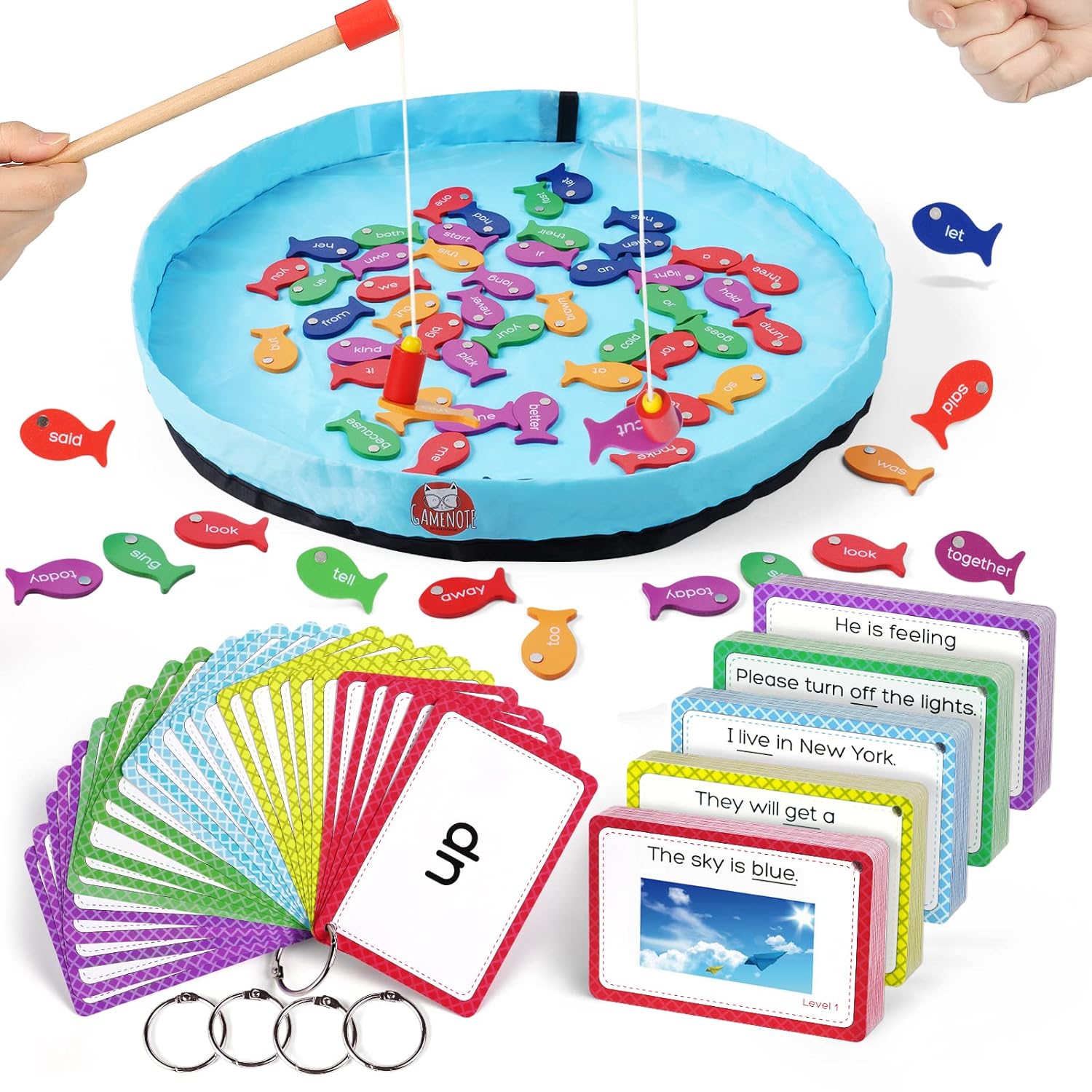 TKM Toys Sight Words Kids Educational Flash Cards And Wooden Magnetic Fishing Game