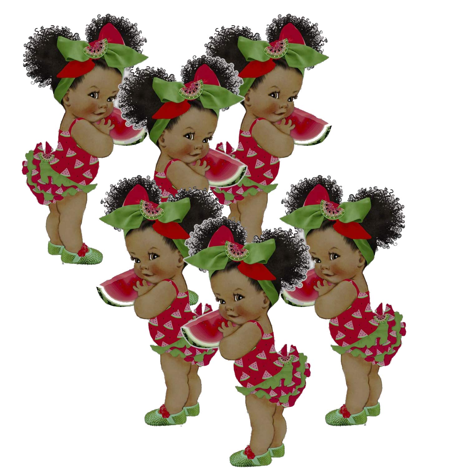 TKM Home Watermelon Princess Cutouts Baby Shower Birthday Decoration (African American Girl, 10 Inches)