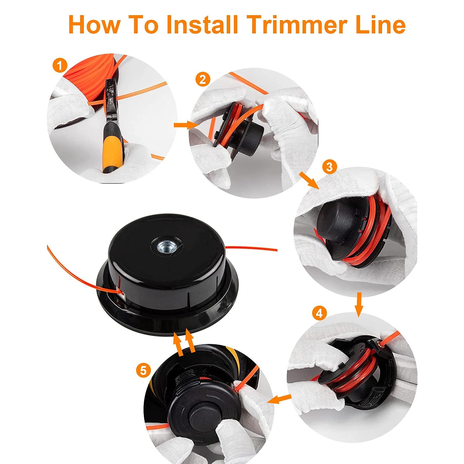 TKM Home 3 Pound Trimmer Line .105, String Trimmer Line Donut, Weed Eater String With Line Cutter, Orange Square