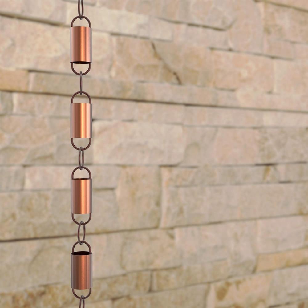TKM Home Channel Link Rain Chain, 8.5 Feet Length, 100% Copper, Functional And Decorative Replacement For Gutter Downspouts
