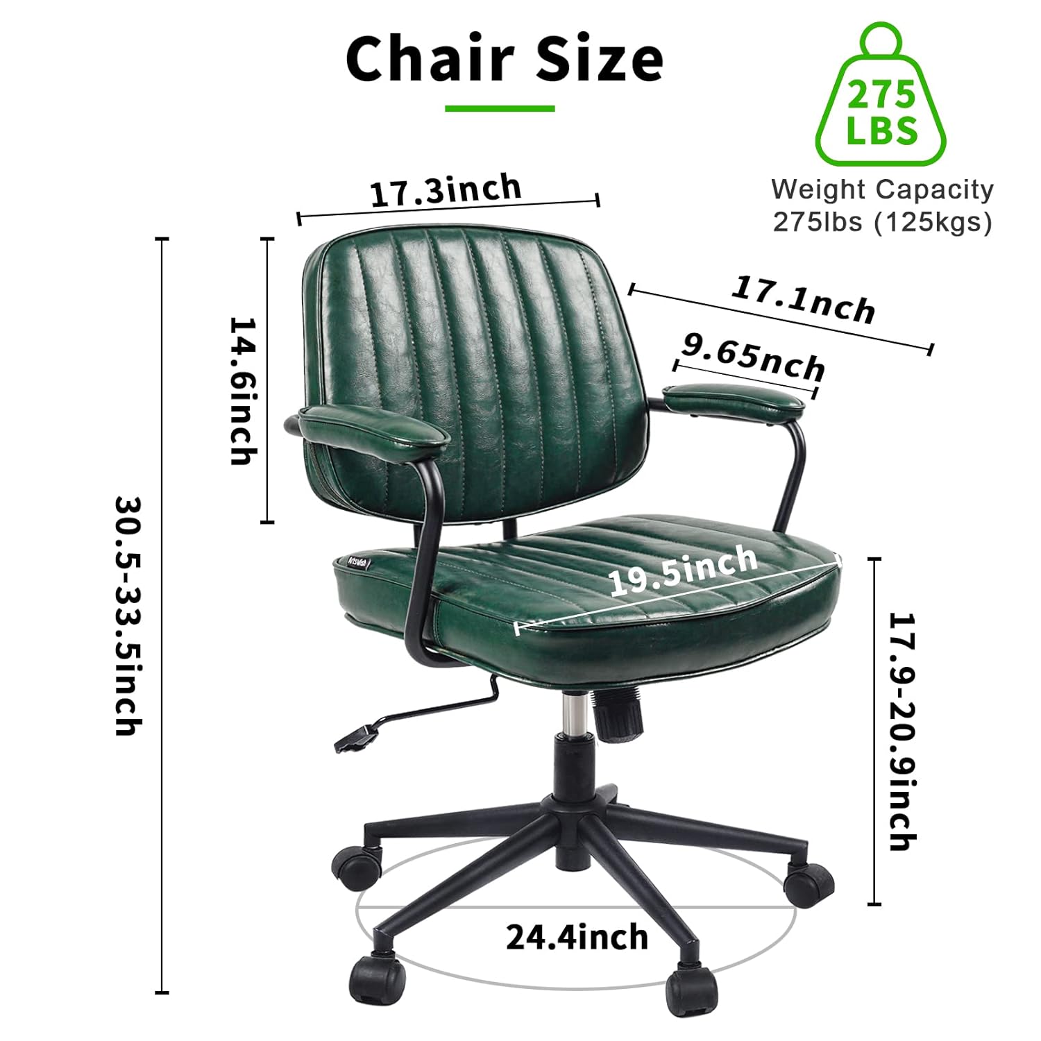 TKM Home Artswish Mid Century Office Chair Leather Desk Chair Green Office Desk Chair Home Office Chair With Wheels And Arms
