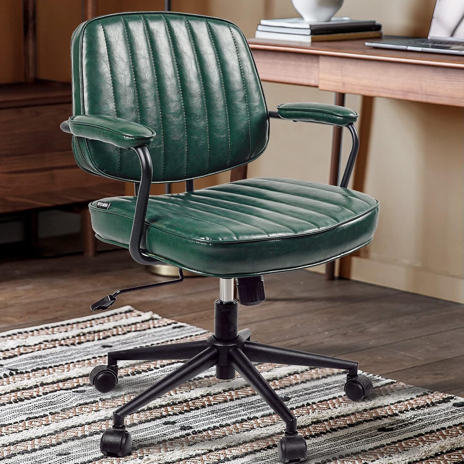TKM Home Artswish Mid Century Office Chair Leather Desk Chair Green Office Desk Chair Home Office Chair With Wheels And Arms