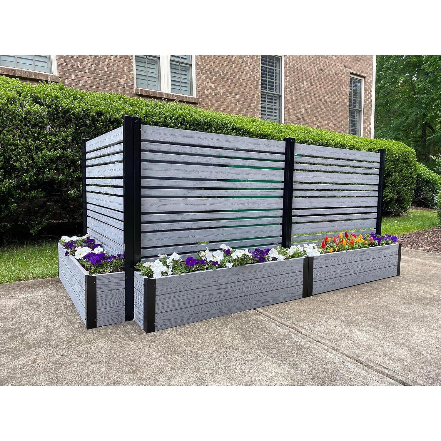 TKM Home Ec18007 4Ft H X 4Ft W X 1Ft L Florence Freestanding Woodtek Ash Color Vinyl Privacy Fence Screen And Planter Box Kit