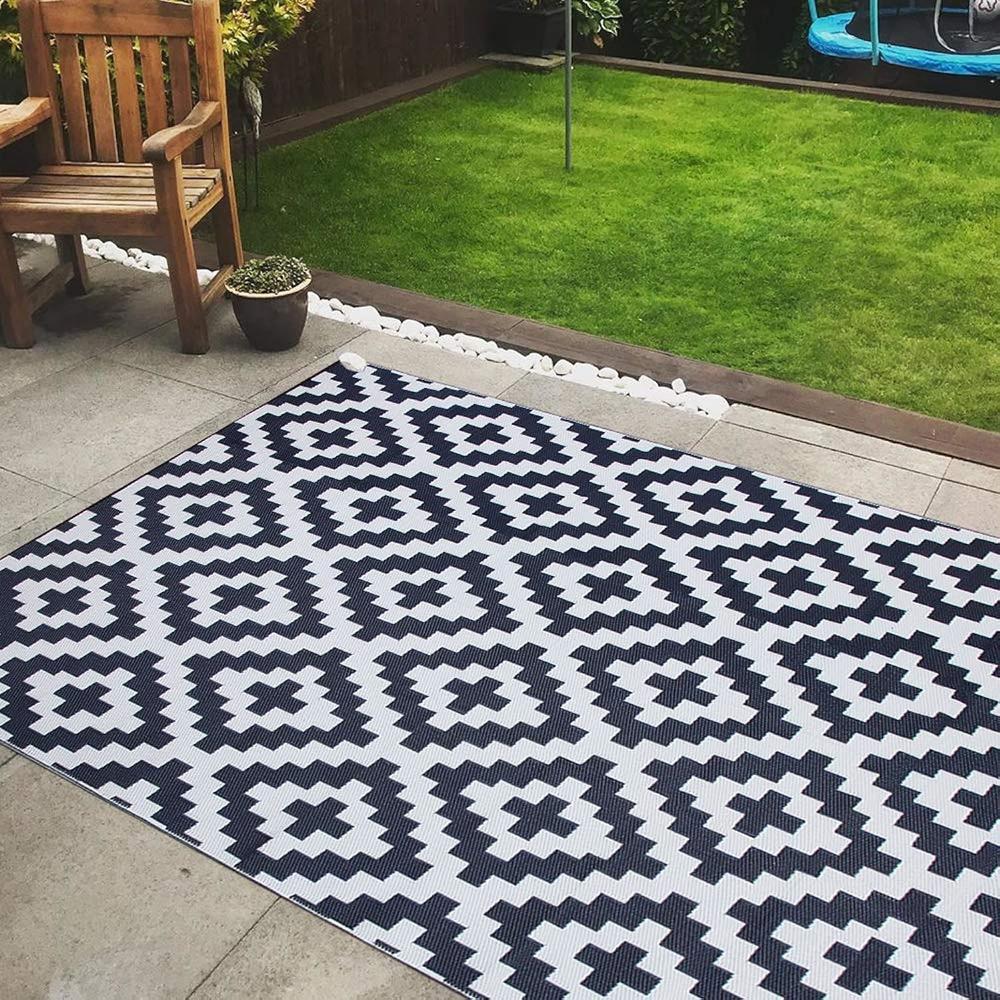 TKM Home Reversible Outdoor/Indoor Plastic Rug,Easy To Clean And Fold,Perfect For Garden, Patio, Picnic, Decking-(Blue,8X10Ft)