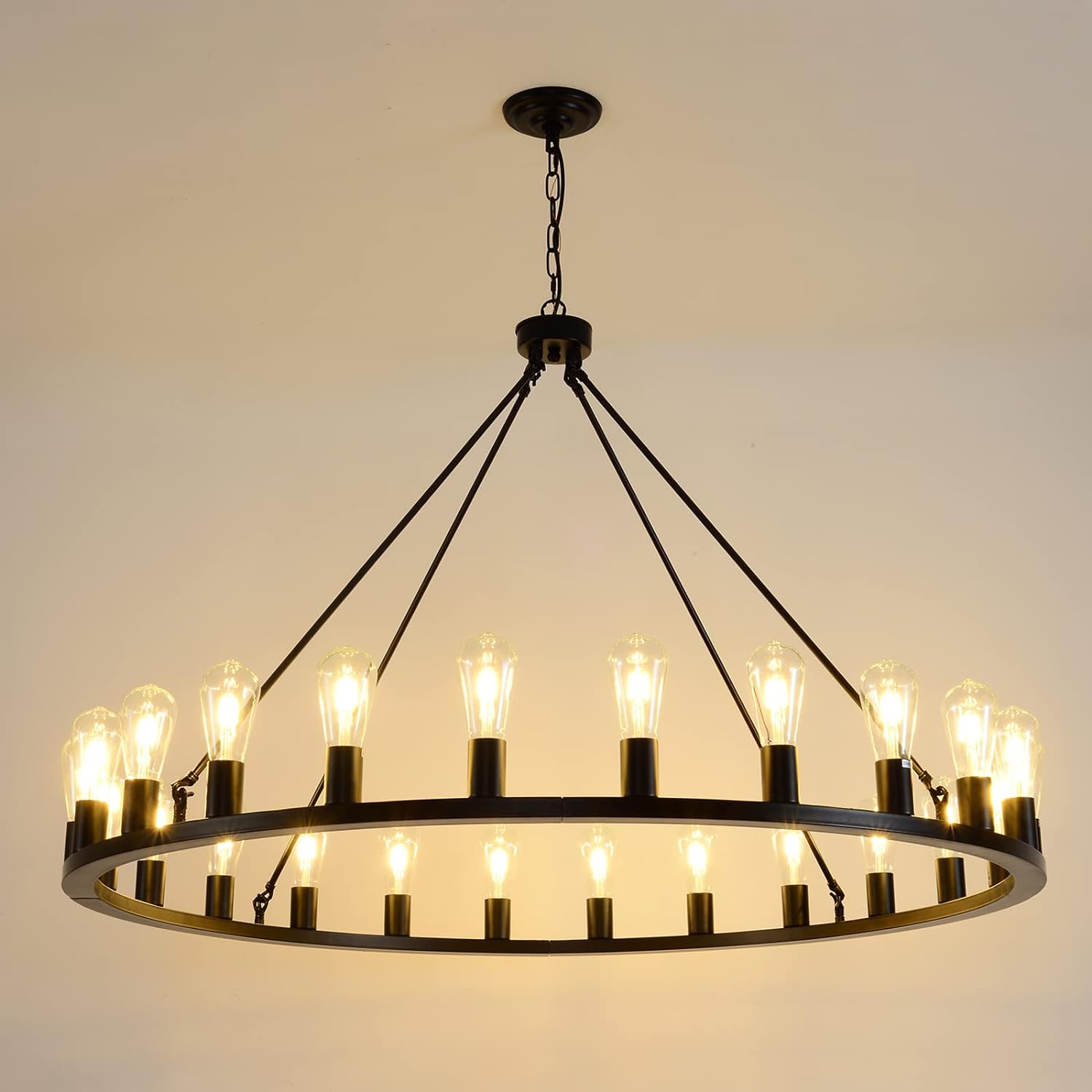 TKM Home Wagon Wheel Chandelier 24-Light 48-Inch, Black Round Rustic Farmhouse Chandelier Extra Large For High Ceilings, Dini?