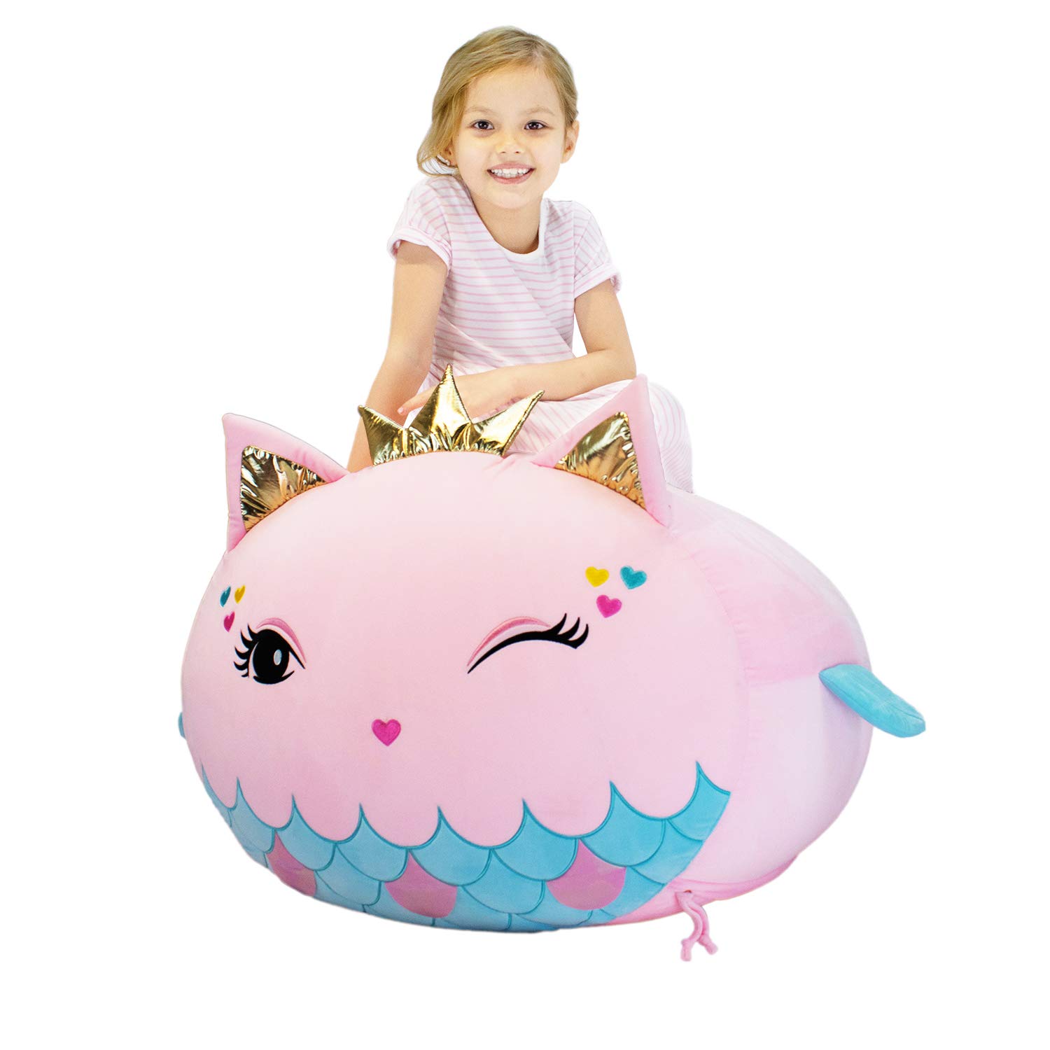 TKM Home Mermaid Stuffed Animal Toy Storage | Kids Bean Bag Chair | Large  Size 25X23