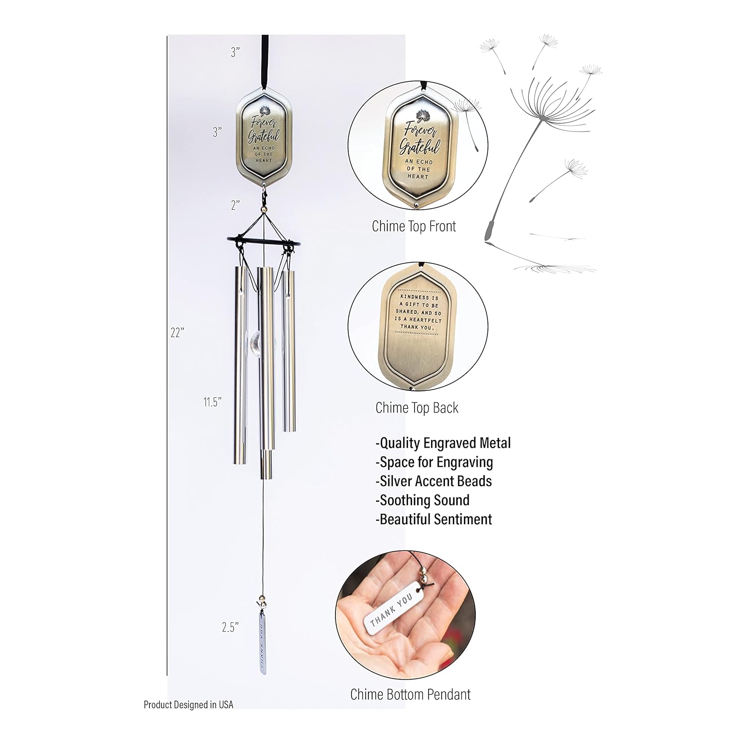 TKM Home Forever Grateful Wind Chime With Engraved Thank You Message - Unique Gift Of Gratitude/Appreciation Gift/ Thank You …