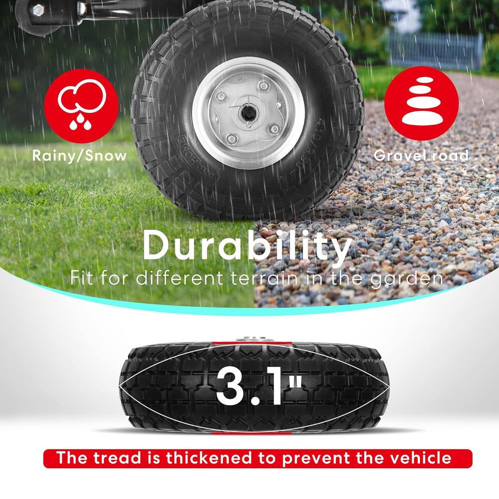TKM Home 4.10/3.50-4 Polyurethane Solid Wheel Non-Rubber Tires For Garden Utility Wagon Cart, Snowblower, Lawn Mower, Wheelba…