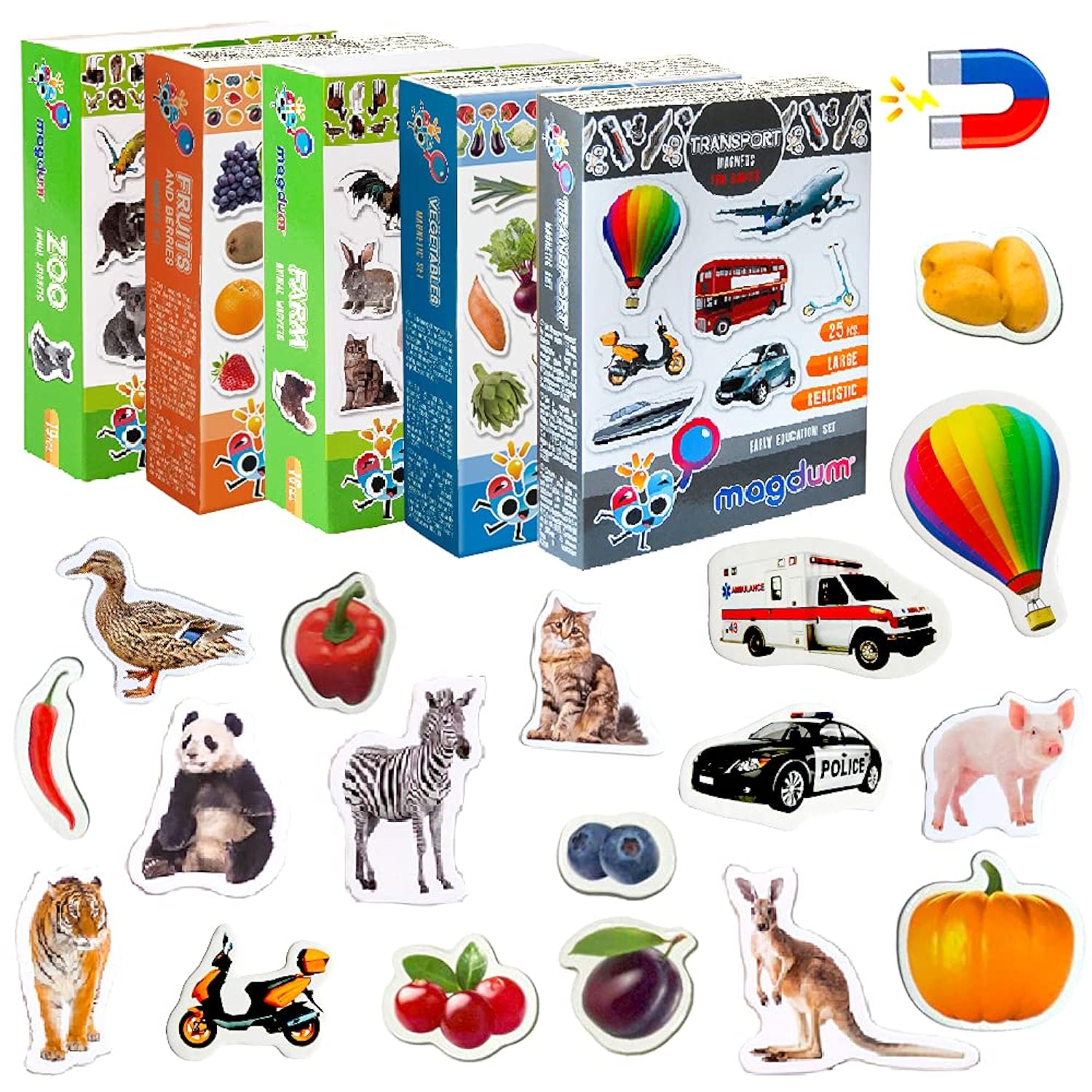 TKM Toys Set Zoo +Farm +Fruit +Vegetable +Transport - Fridge Magnets For  Toddlers - Kids Magnets Fridge Magnets For Kids - Re…