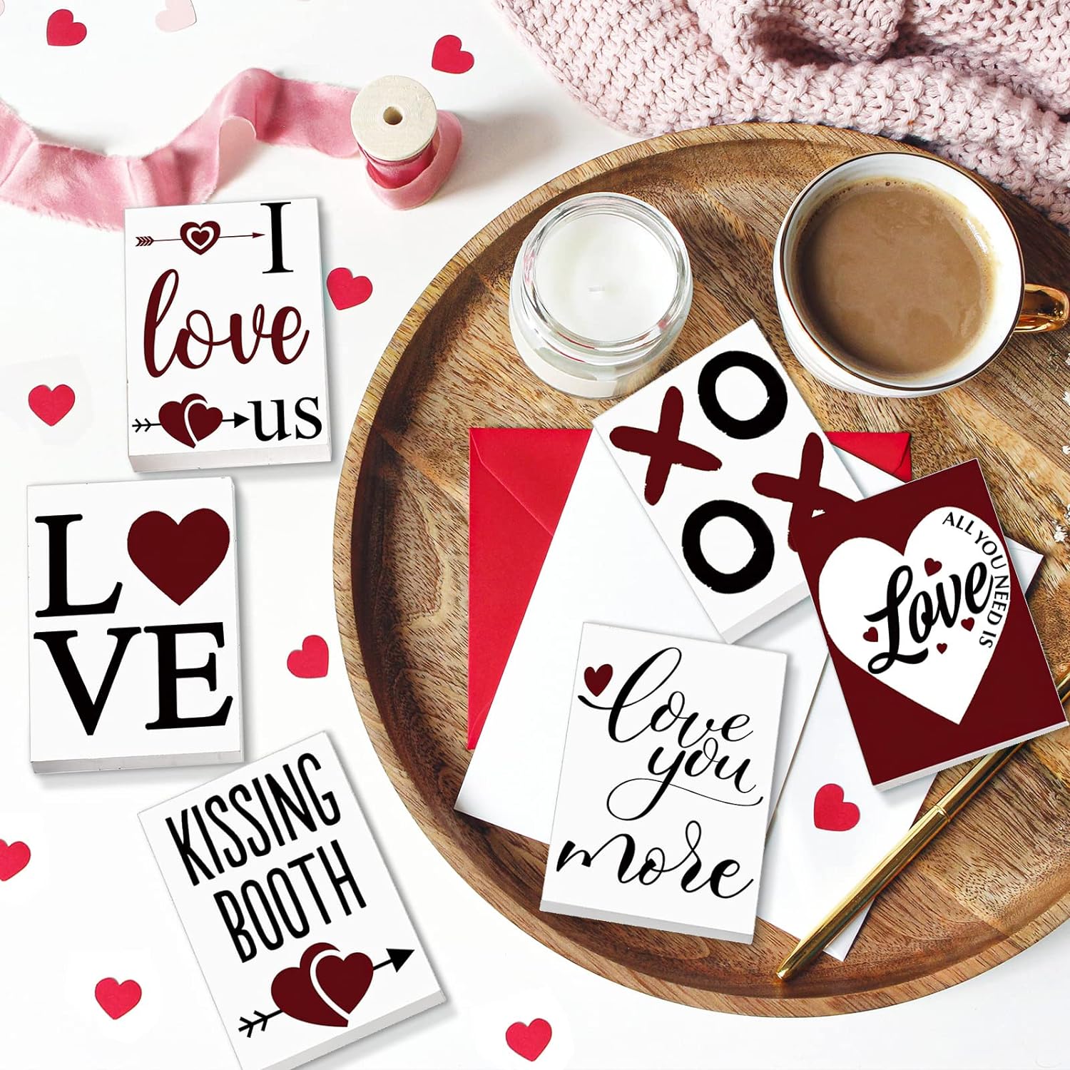 Great Choice Products 6 Pieces Valentine Mini Wood Signs With Sayings  Wooden Xoxo Sign Love Tabletop