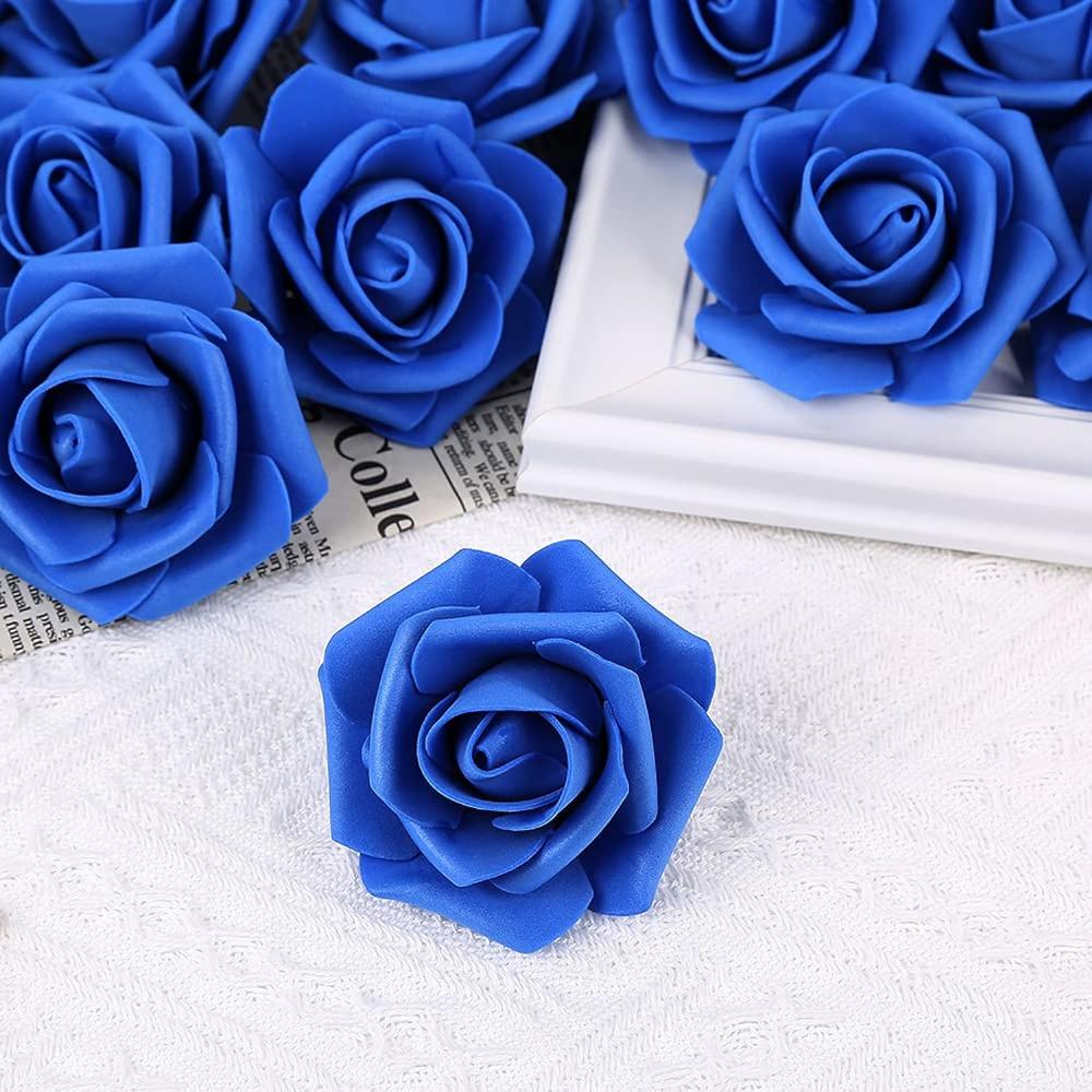 Great Choice Products Artificial Flowers Roses Heads, 100 Pcs Faux Flowers  Real Looking Blue Foam Fake