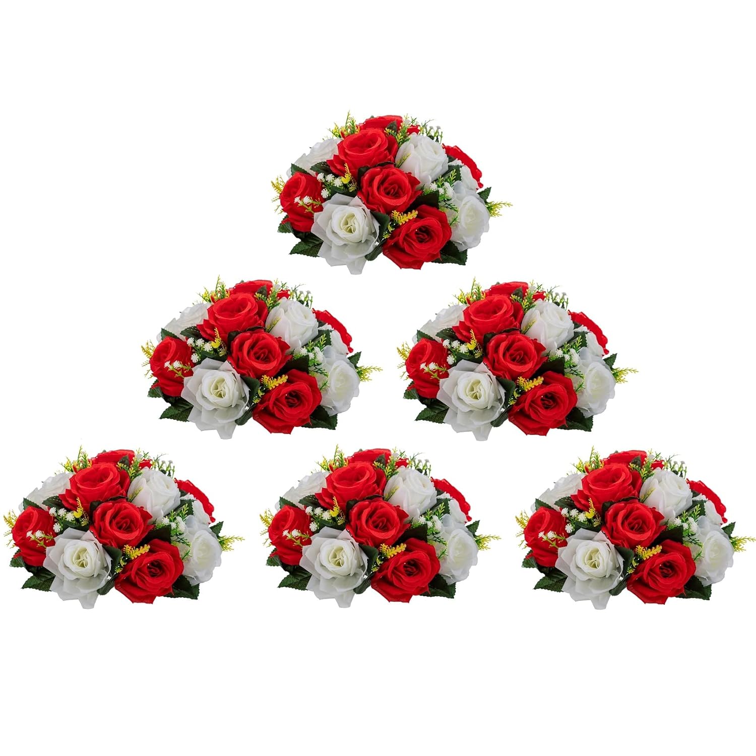 Great Choice Products Artificial Flowers, 6 Pcs Flower Ball Arrangement Bouquets 15 Heads Plastic Roses With Base, Perfect For?