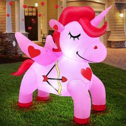 Great Choice Products 3.5 Ft Unicorn Valentine'S Day Inflatable Decoration Outdoor Blow Up Unicorn With Wings Hearts Led Light…