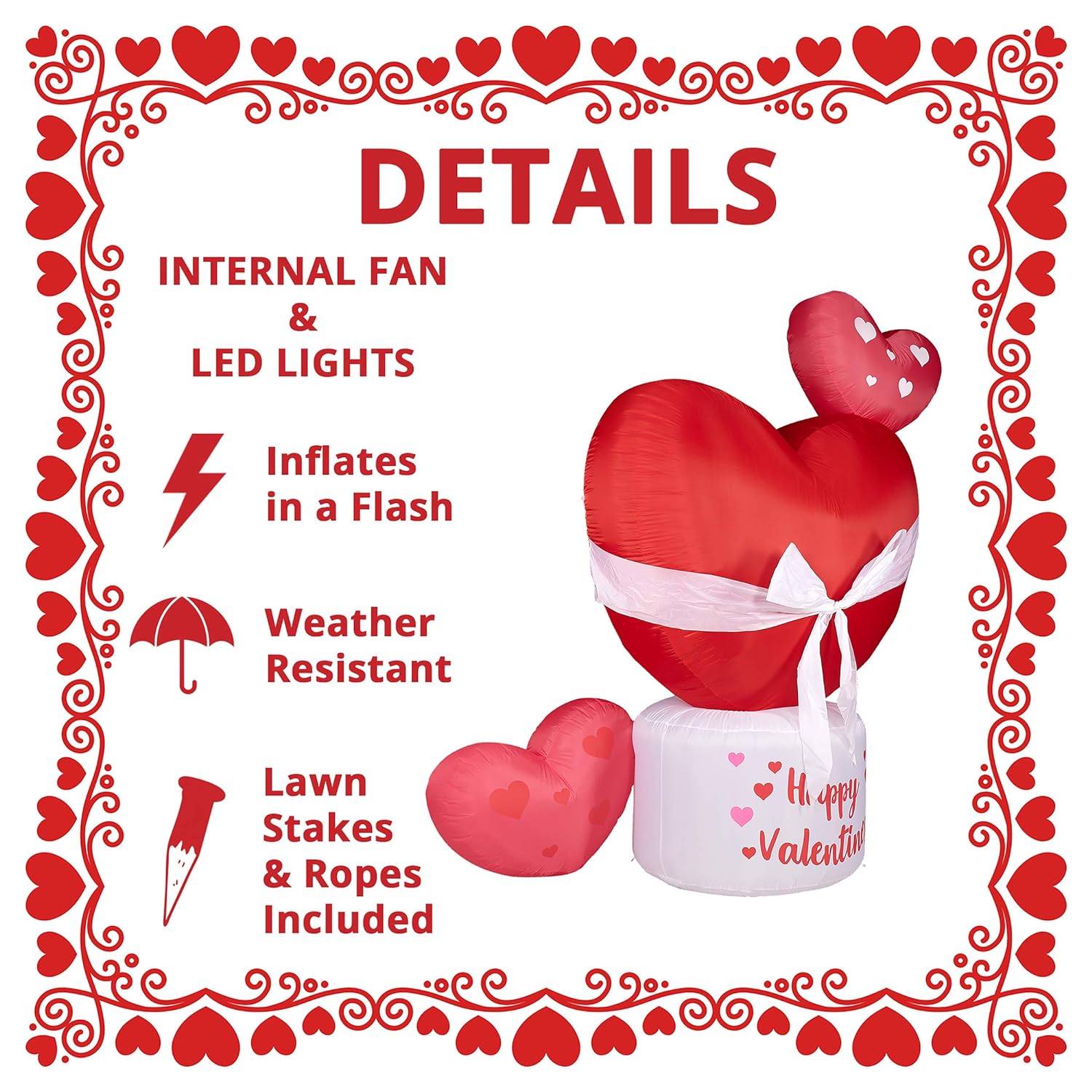 Great Choice Products 8-Ft. Tall Valentine'S Day Heart, Blow Up Inflatable With Lights And Storage Bag, , Red
