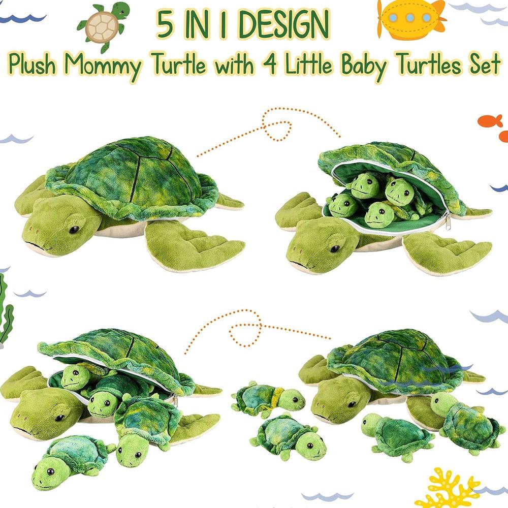 Great Choice Products 5 Pieces Plush Turtle Set 12 Inch Stuffed Sea Turtle Mom With 4 Little Plush Turtles Soft Plush Stuffed Animal Toys Tortoise …