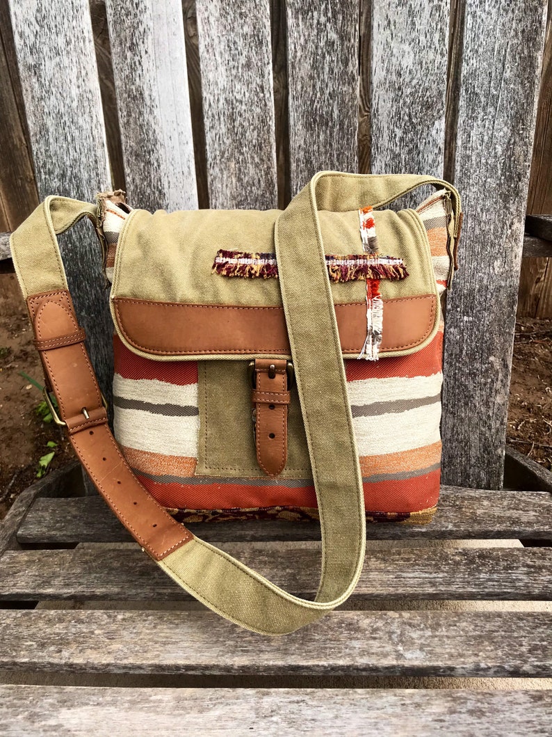 Great Choice Products Handmade Recycled Leather Tapestry Canvas Patchwork Organizational Shoulder Or Crossbody Bag With Belted Adjustable Strap..