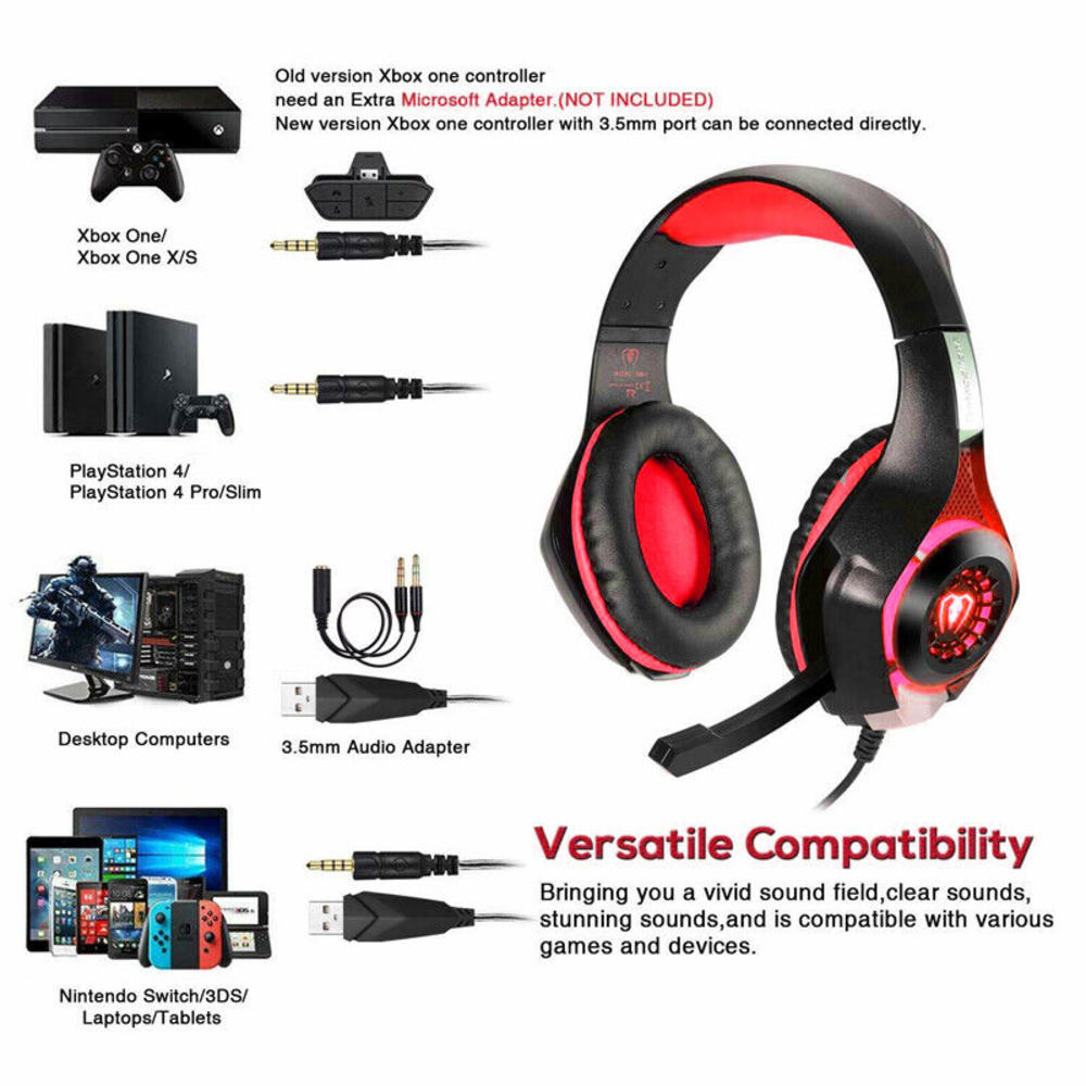 mens web Kvalifikation Great Choice Products GCP-799758 Led Gaming Headset Stereo Headphones  Surround Sound Mic For Ps4 Xbox One+Holder