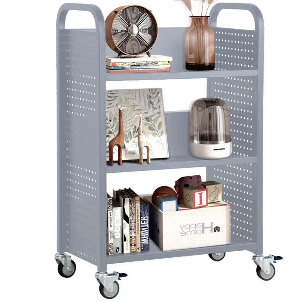 Great Choice Products Library Rolling Book Cart With 3 Flat Shelves ...
