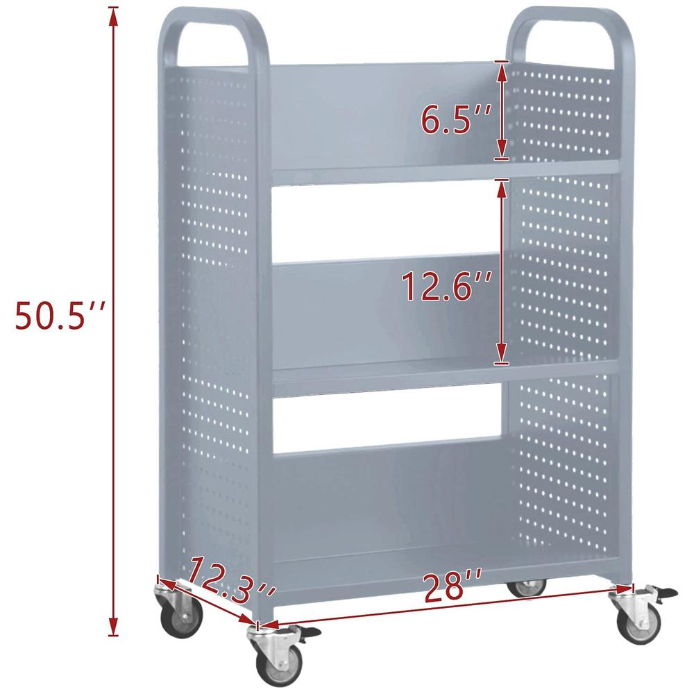 Great Choice Products Library Rolling Book Cart With 3 Flat Shelves ...
