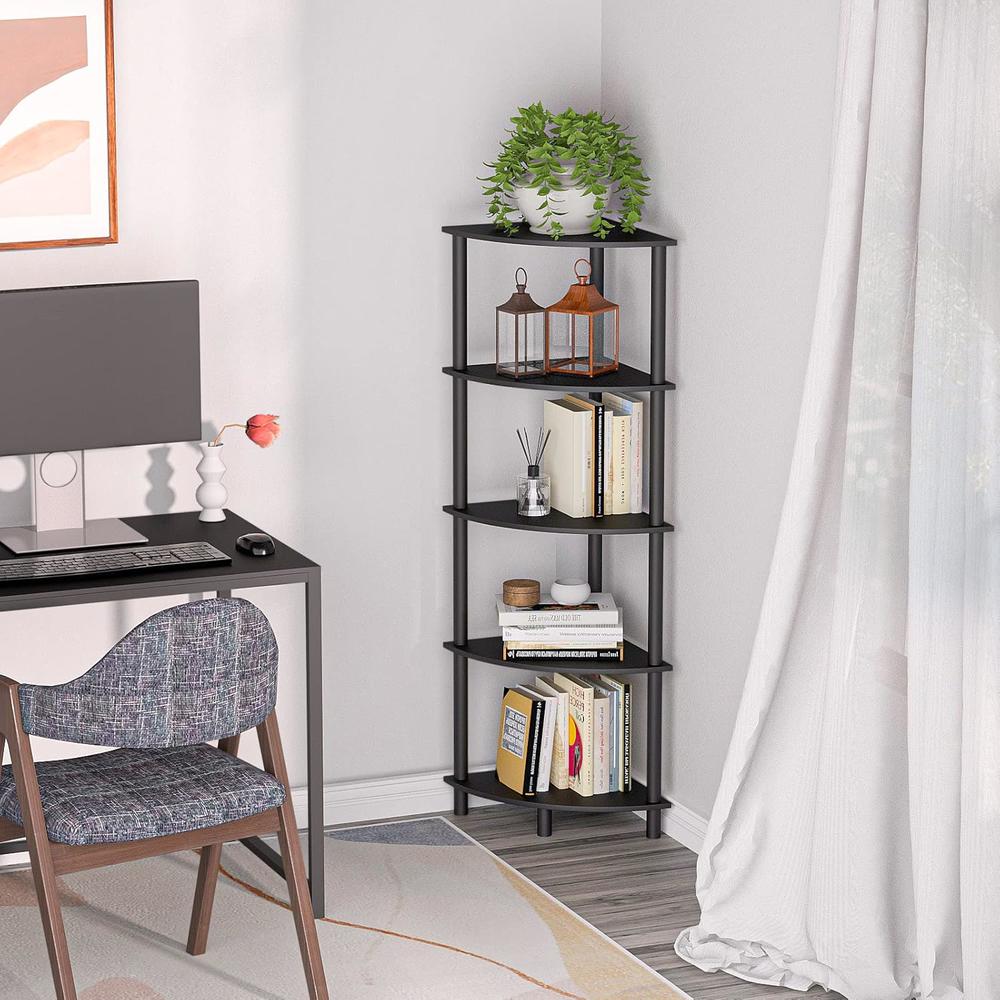 Great Choice Products 5 Tier Corner Shelf Stand,Black Corner Bookshelf ...
