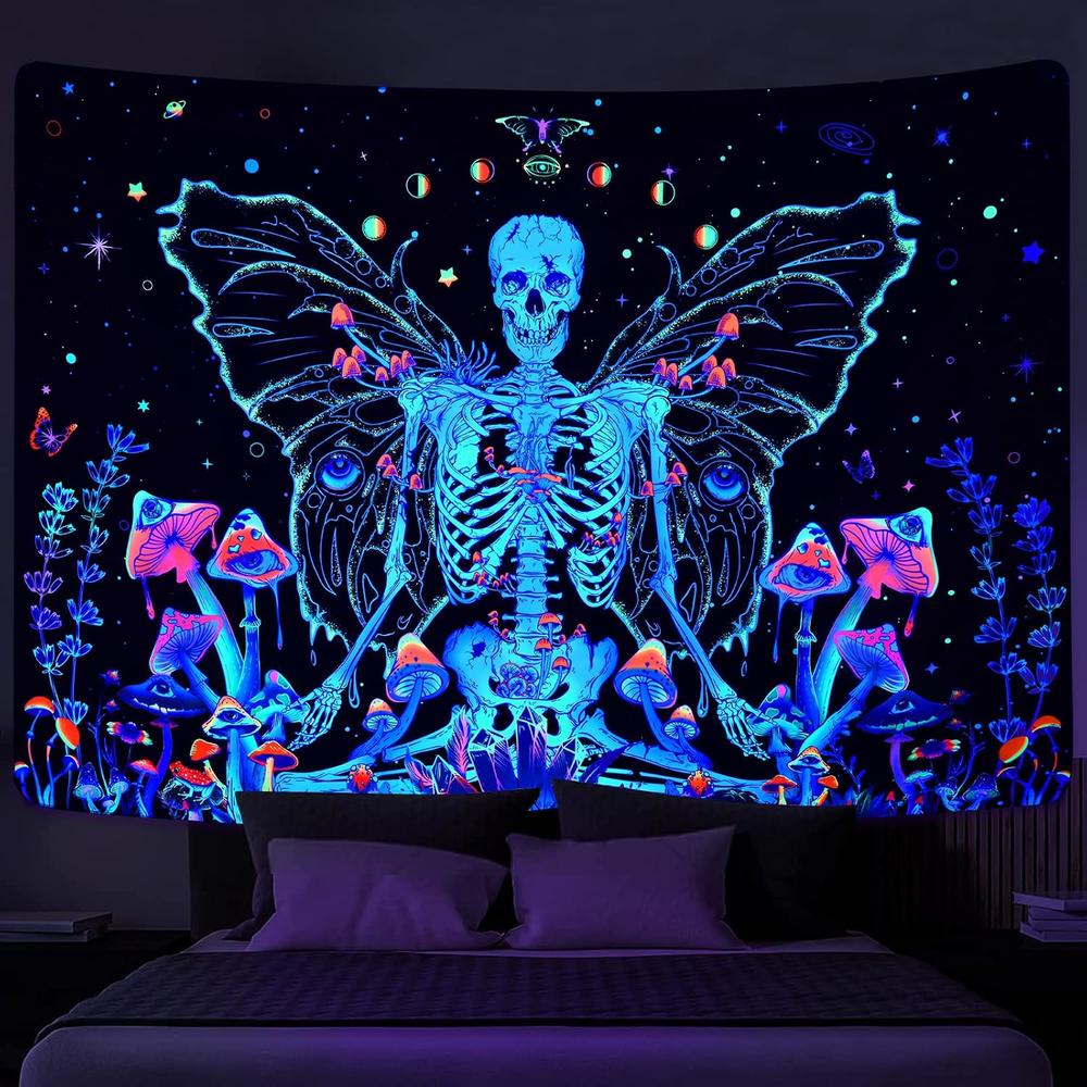 Great Choice Products Blacklight Skull Tapestry Aesthetic Butterfly ...