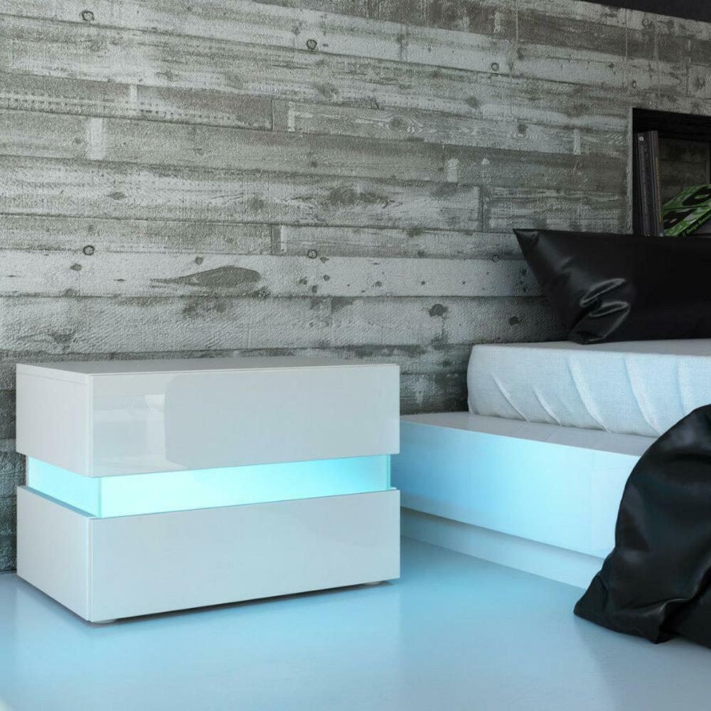 Great Choice Products Led Rgb Light Nightstand High Gloss 2 Drawers Modern Bedside End Table Bedroom