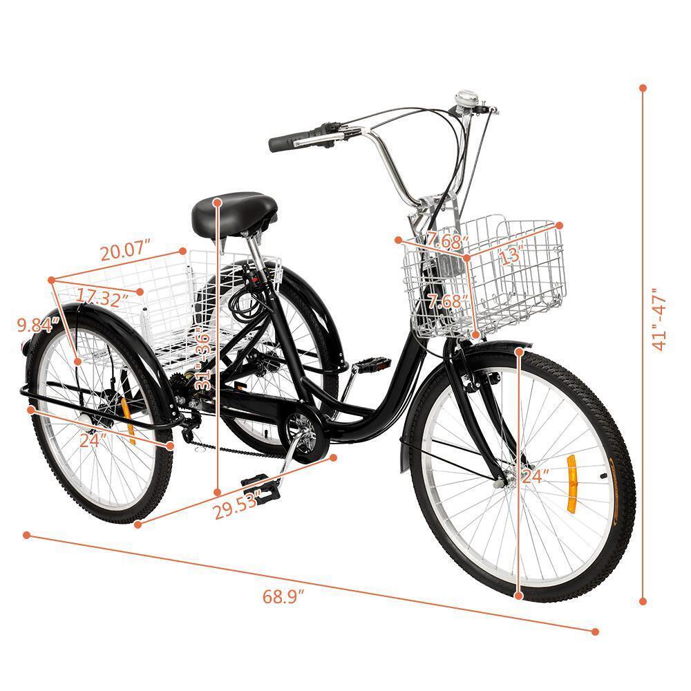 Great Choice Products 24" 7 Speed Adult Tricycle 3Wheel Trike Cruiser Bike W/Basket For Shopping Black