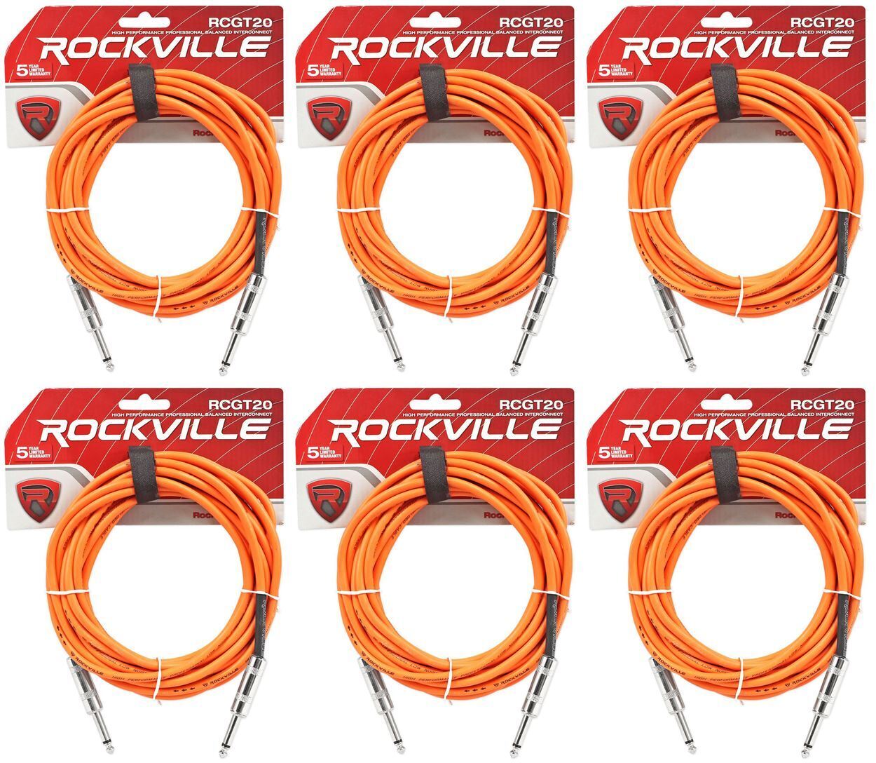 ROCKVILLE 6 Rockville RCGT20O 20'  1/4" TS to 1/4'' TS Guitar/Instrument Cable