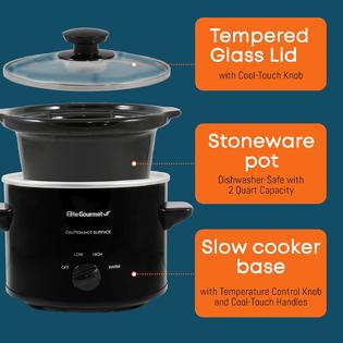 Great Choice Product GCP-3598711 Electric Round Slow Cooker, Adjustable  Temp, Entrees, Sauces, Stews & Dips, Dishwasher Safe Glass Lid & Crock, 2  Quart, Black
