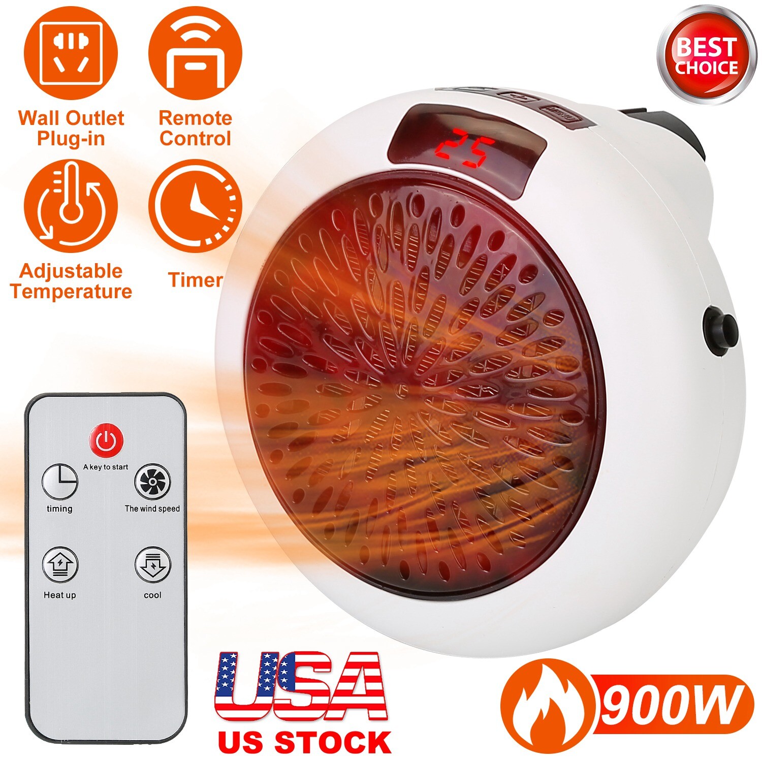 GCP Products GCP-67268 900W Plug In Electric Heater Fan Digital Thermostat  Wall Sockets W/ Remote Timer