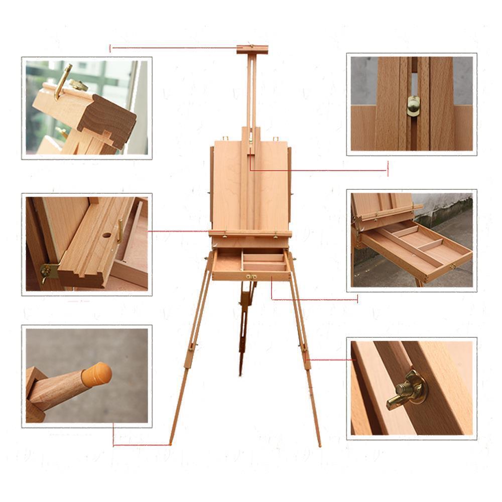 GCP Products Wooden French Easel Sketch Box Portable Folding Durable Artist Painters Tripod