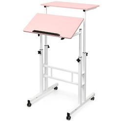 GCP Products Mobile Stand Up Desk, Adjustable Laptop Desk With Wheels Home Office Workstation, Rolling Table Laptop Cart For Standing Or S…