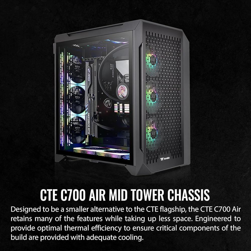 GCP Products Cte C700 Air Mid Tower With Centralized Thermal Efficiency Design; 3X140Mm Ct140 Fans Pre-Installed; Tempered Glass Side Pane…