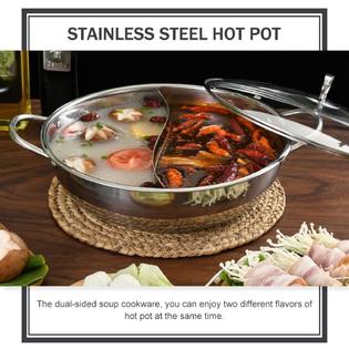 Shabu Shabu Hot Pot 12 Stainless Steel Pot Dual Site Divider with Glass Lid