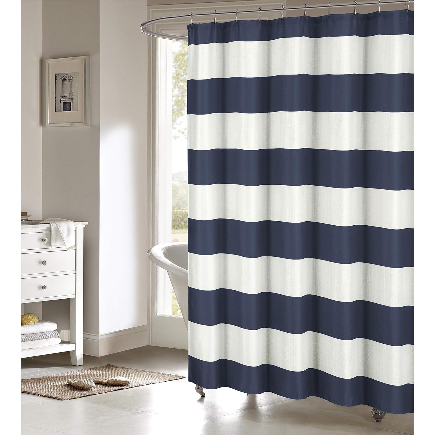 GCP Products Toto Cabana Stripe Shower Curtain, 70X70, Navy