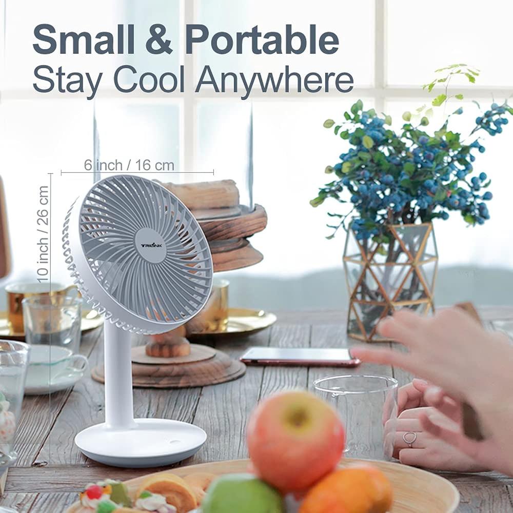 GCP Products 6-Inch Rechargeable Small Desk Fan, Portable Battery-Operated Table Electric Fan With 4 Speed Levels, Personal Mini Fan For H…