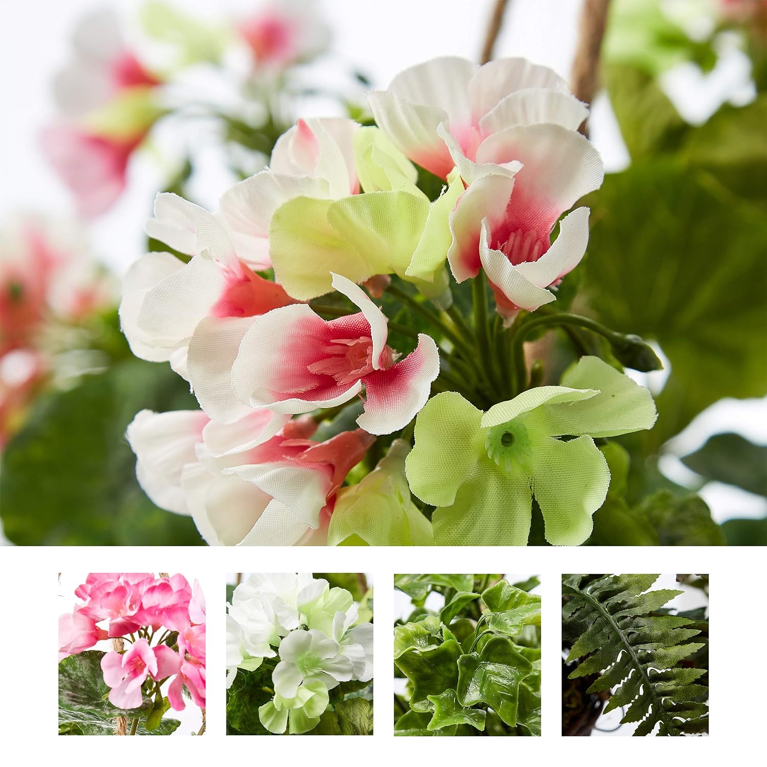 GCP Products Home Faux Flowers “ Geranium Hanging Natural And Lifelike Floral Arrangement With Basket Or Office By (Light Pink)