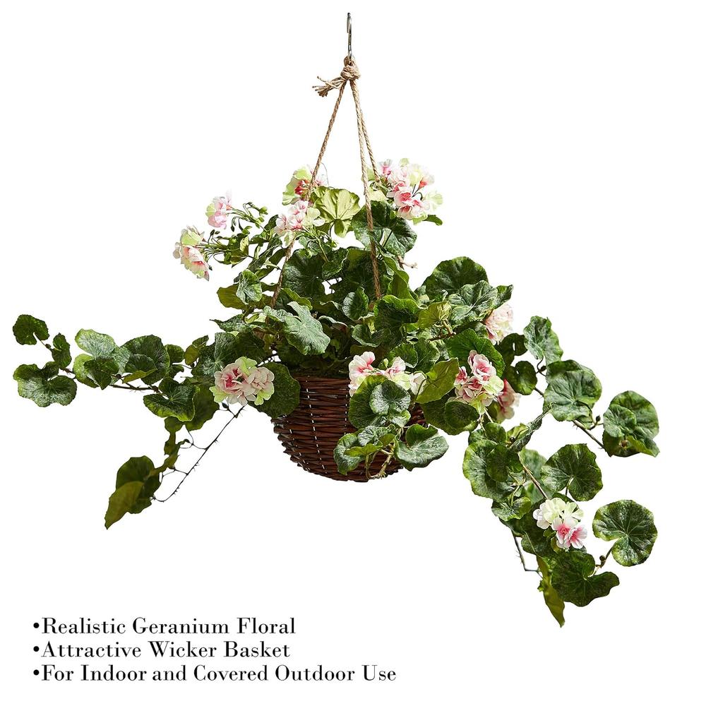 GCP Products Home Faux Flowers “ Geranium Hanging Natural And Lifelike Floral Arrangement With Basket Or Office By (Light Pink)