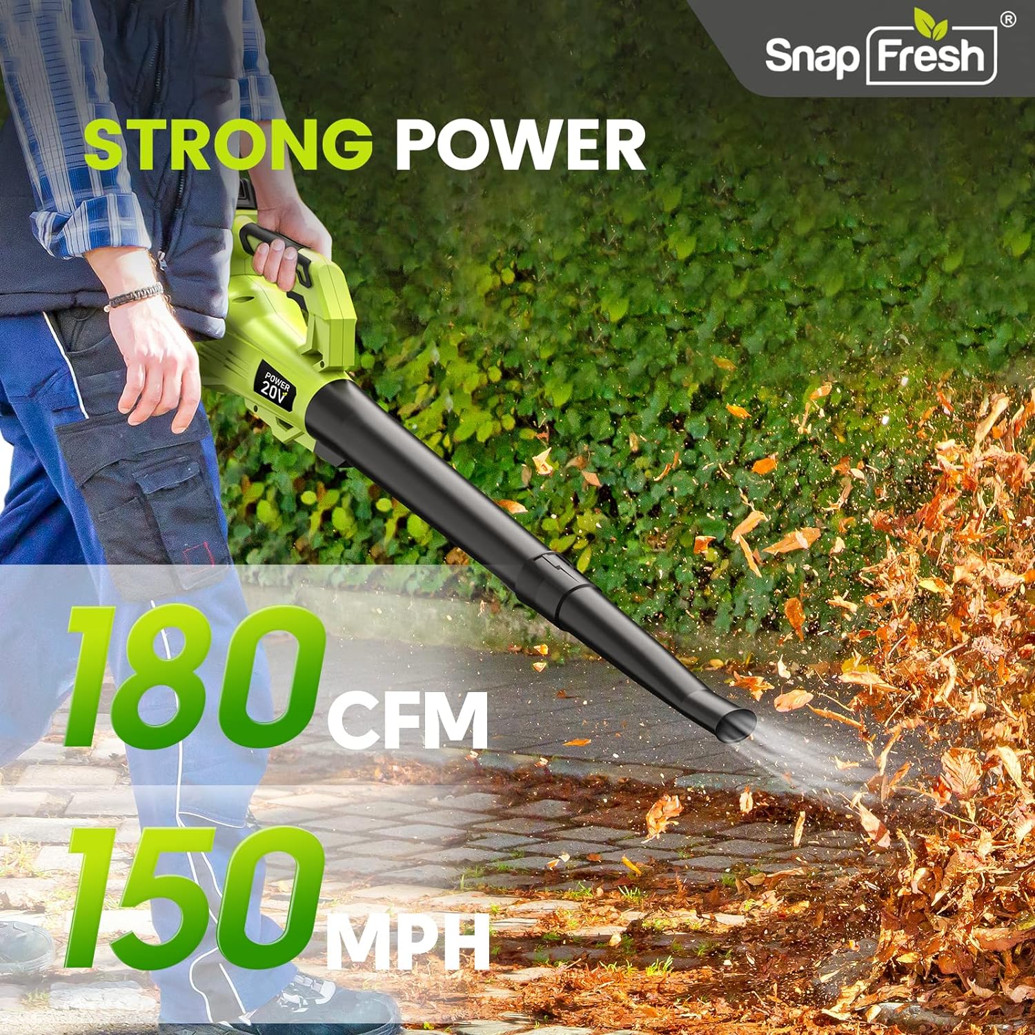 GCP Products Leaf Blower - 20V (180 Cfm / 150 Mph) Leaf Blower Cordless With Battery & Charger, Free Control Speed, 2 Section Tubes, Light…